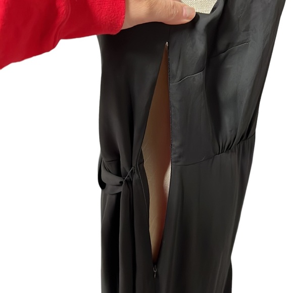 J Crew Spaghetti Strap Black Drapey Faux Wrap Ruffles Mid Calf Midi Womens 14 - Picture 7 of 11